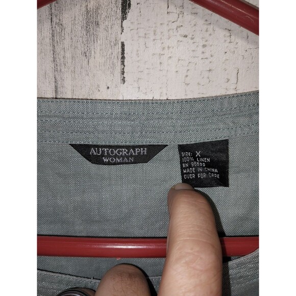 100% LINEN LIGHT AQUA Button down SHIRT by AUTOGRAPH WOMAN Size 1X - Picture 3 of 5